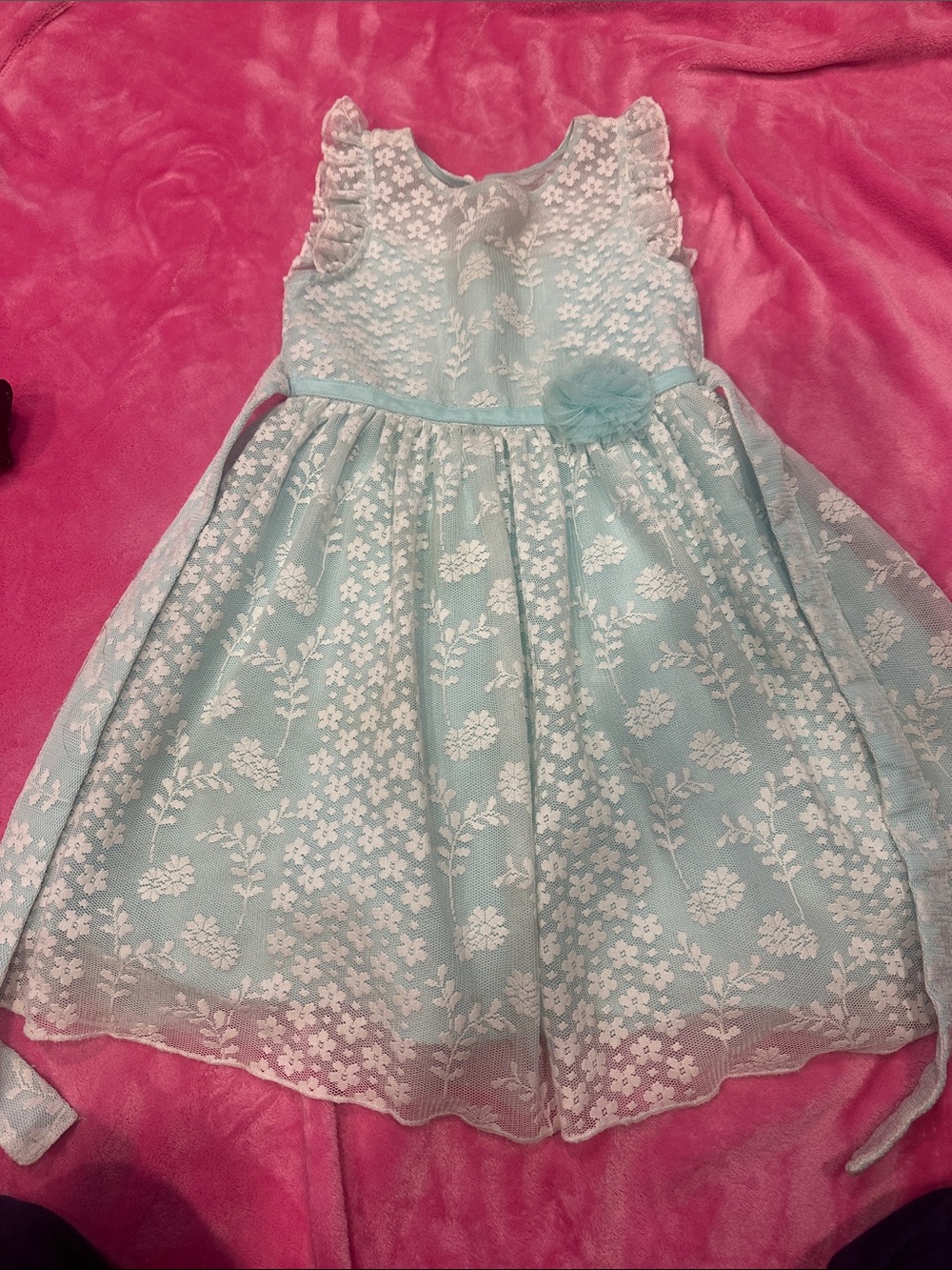 Jona Michelle Light Blue and White Floral Lace Party Dress for Girls